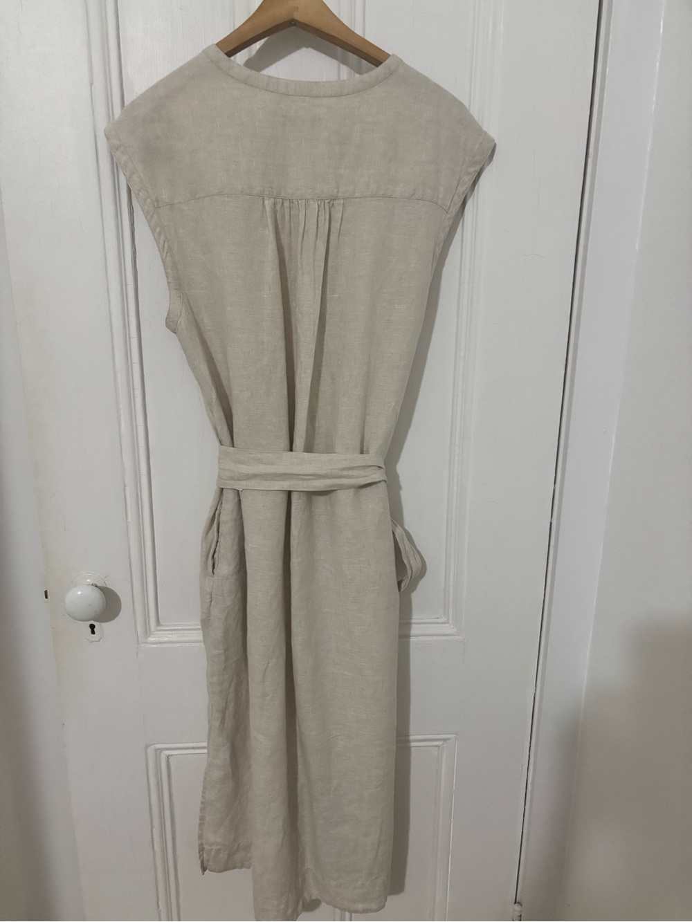 J. Crew Sleeveless Tie-Waist Linen Midi Dress - Cream - Picture 3 of 8